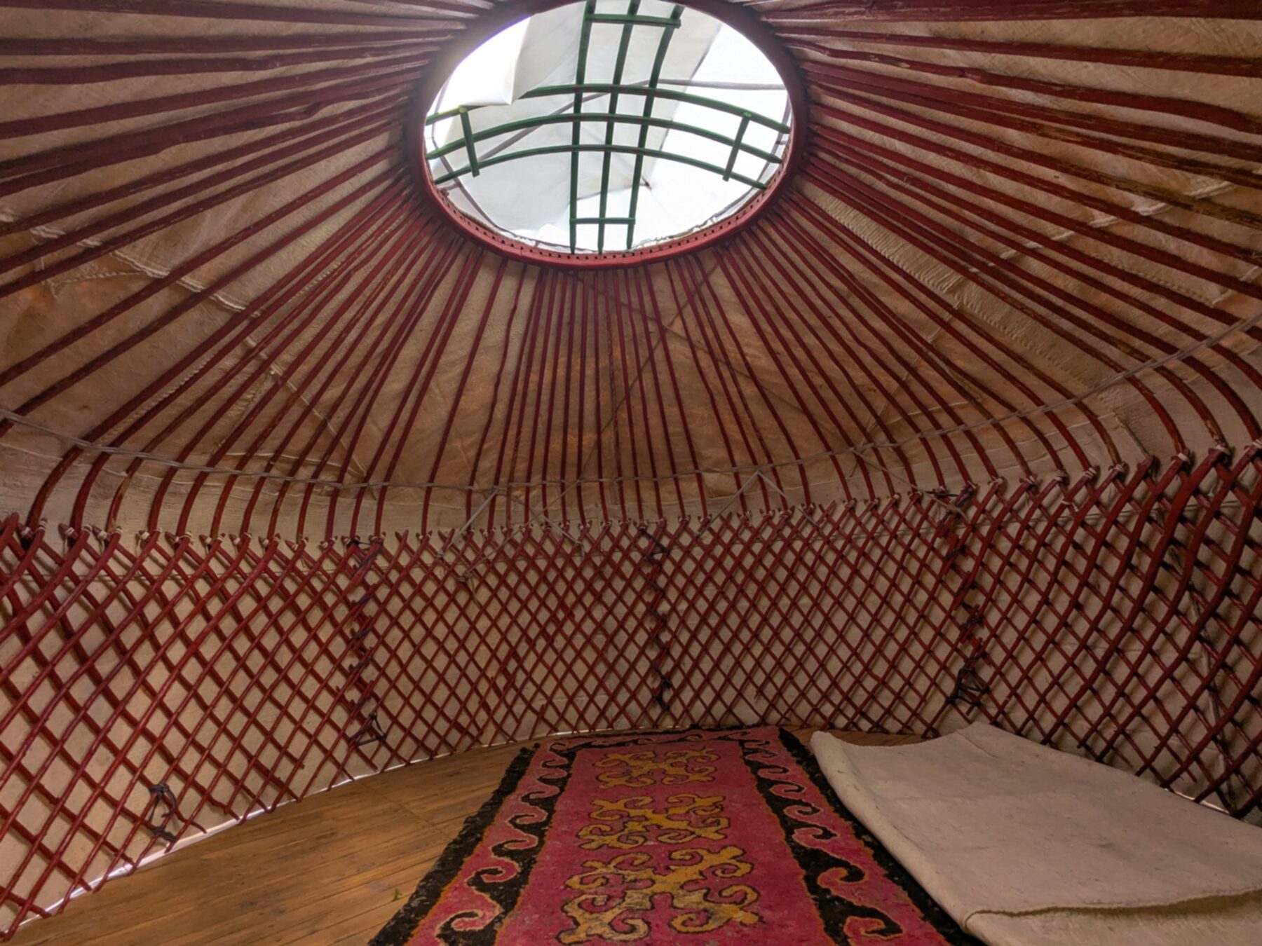 Yurt interior — looking up at the crown wheel